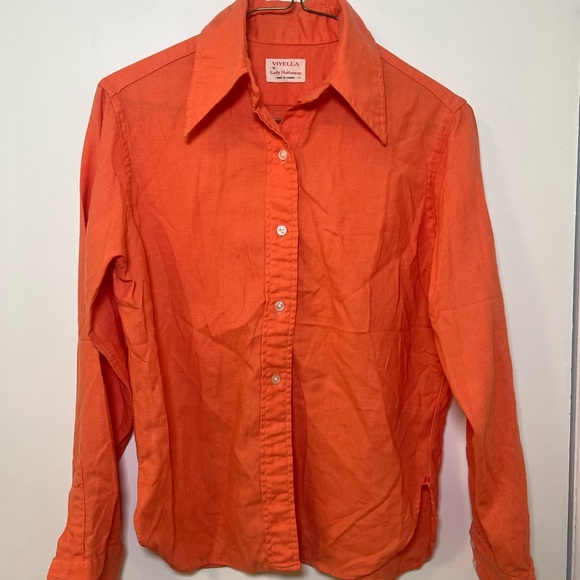 Tops - Vibrant Orange Lady Hathaway Linen Long Sleeve Button Down Blouse